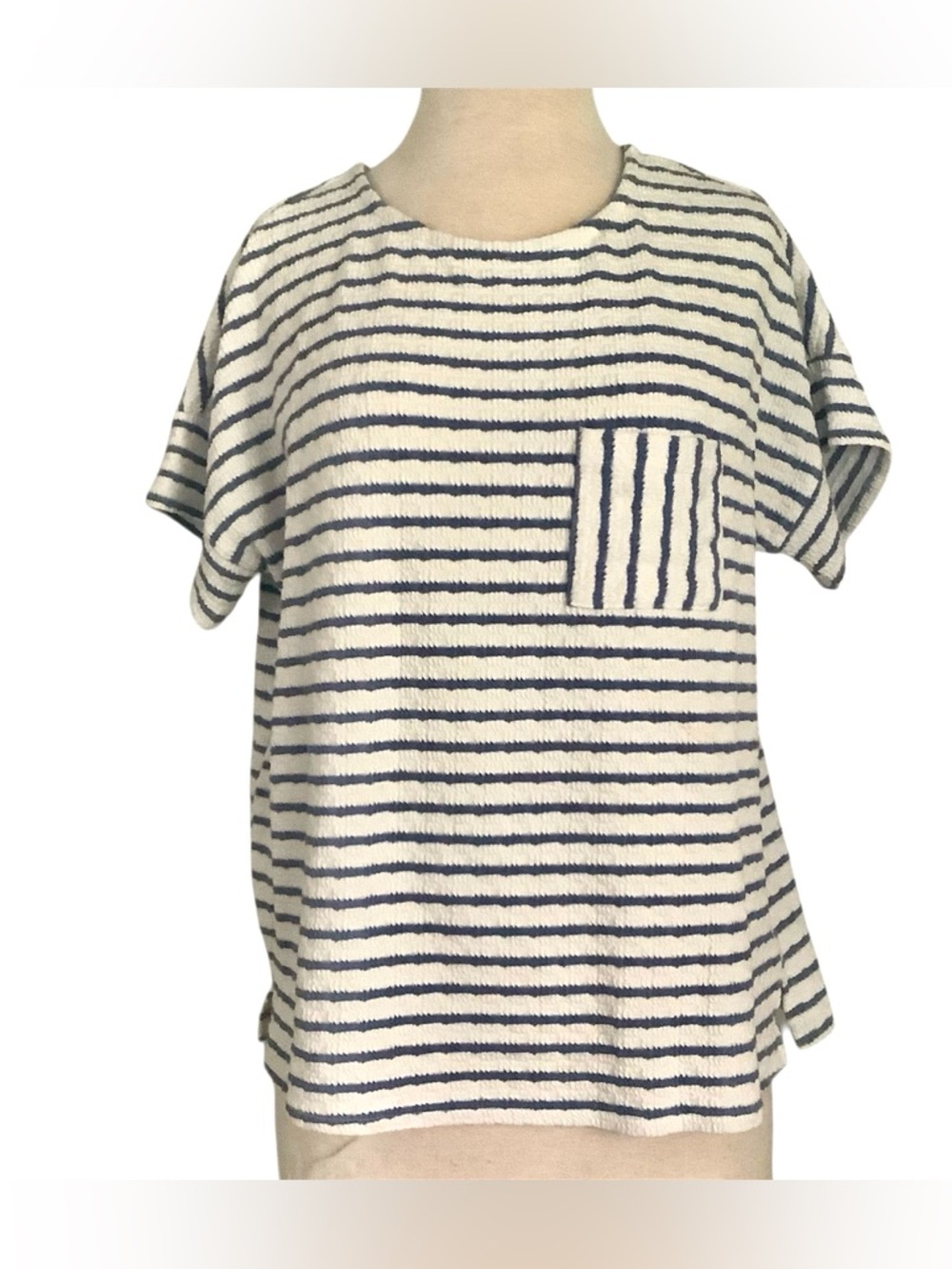 NorthStyle White Tee with Light Blue Stripes